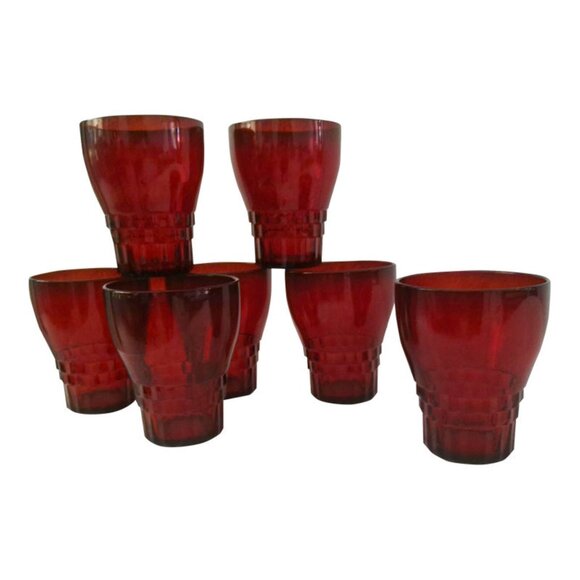 1940s Anchor Hocking Windsor Ruby Red Glasses, Set of 7 - Picture 1 of 3